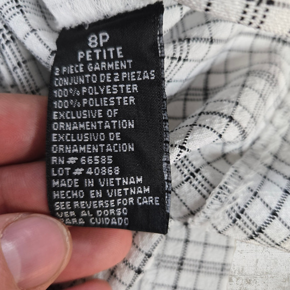 Vintage 90s White Black Graph Check Short Sleeve Button Down Blazer Size 8P - Picture 7 of 9